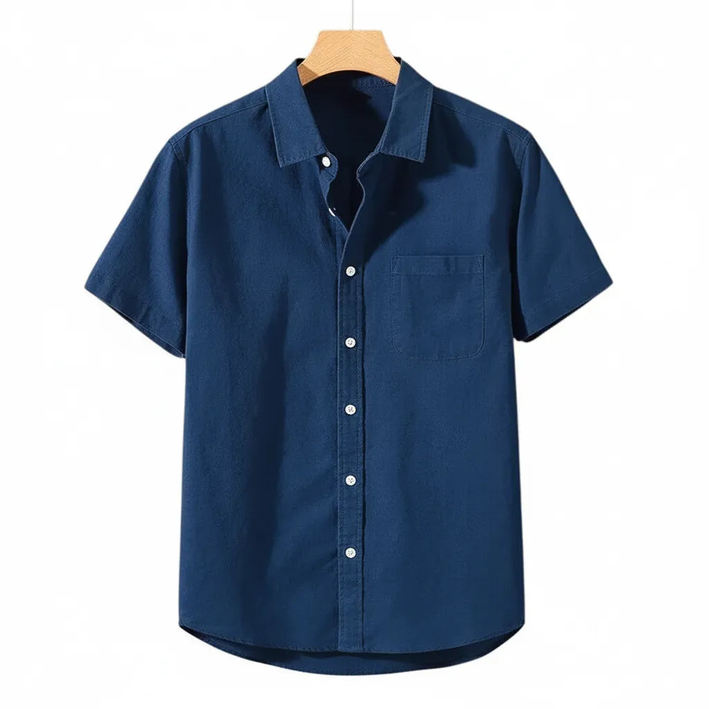 Chemise en Lin Homme Manche Courte Marine - old money style